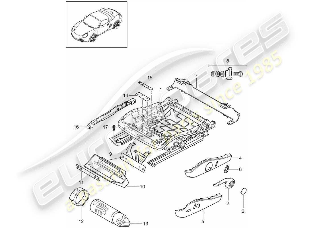 porsche boxster 987 (2012) seat frame part diagram