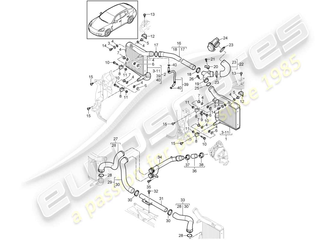 porsche 2010 (cayenne e1 9pa) charge air cooler pressure pipe parts diagram