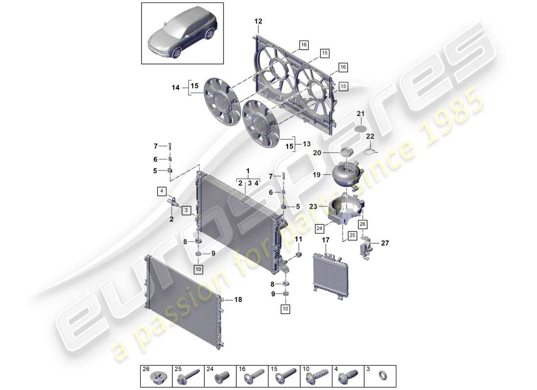 porsche 2018 (cayenne e3 9ya/9yb) water cooling part diagram