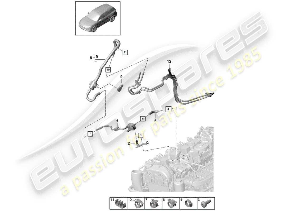 porsche 2020 (cayenne e3 9ya/9yb) breather line part diagram