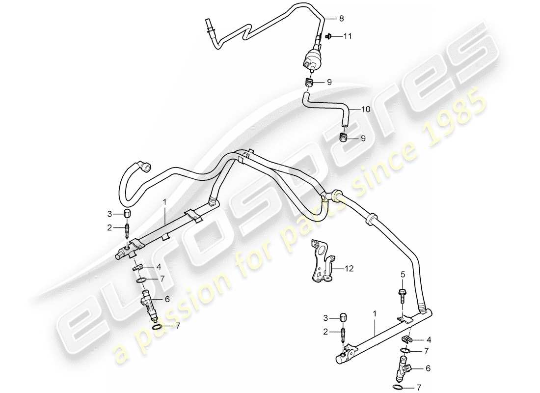 porsche 2007 (987 cayman) fuel collection pipe part diagram