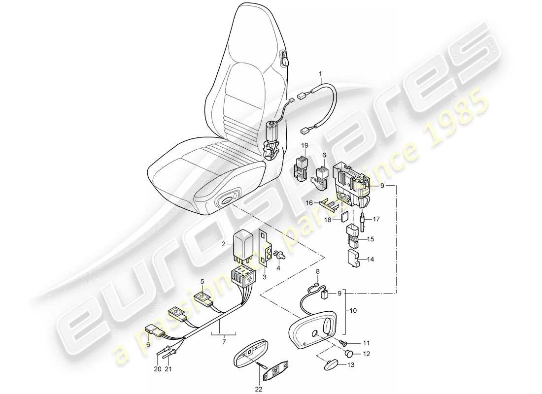 porsche 1997 (986 boxster) wiring harnesses - switch - standard seat - sports seat part diagram