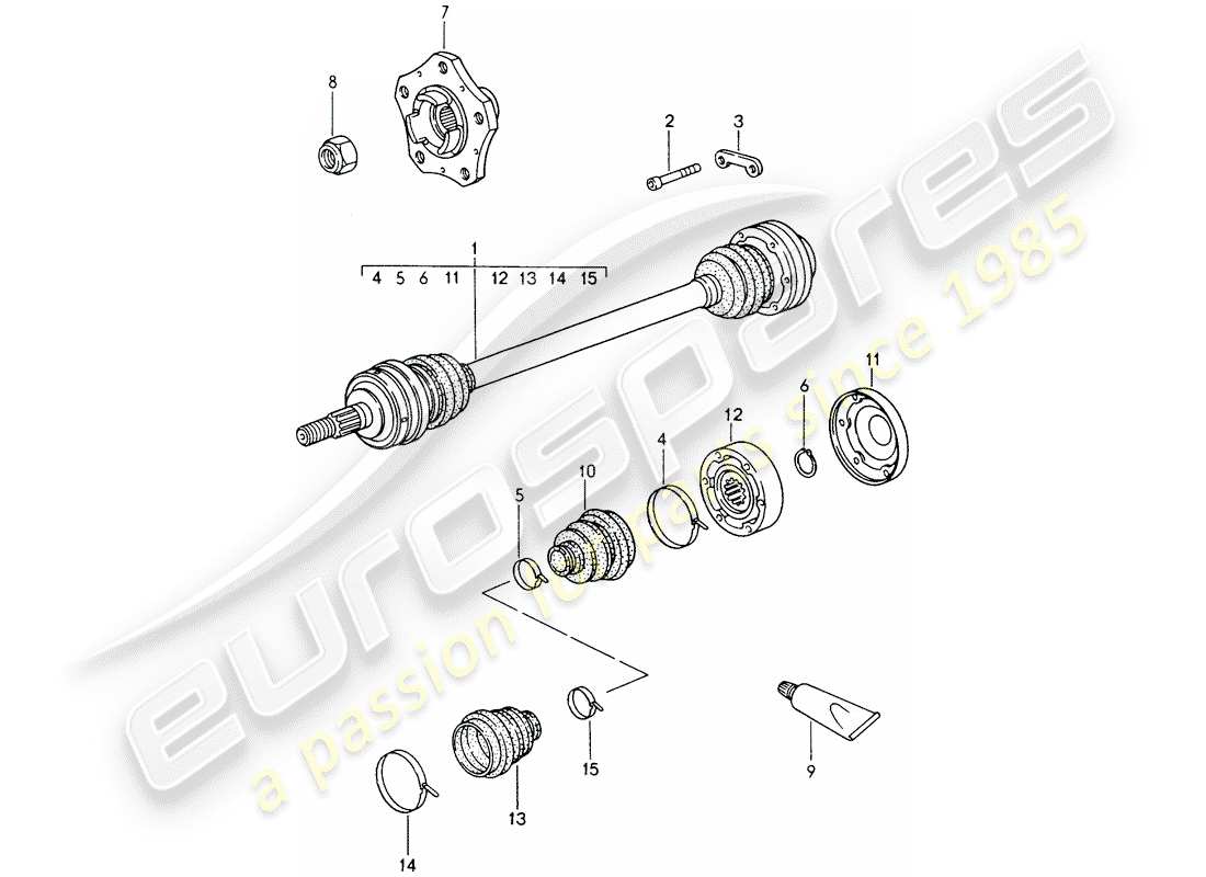 porsche 1999 (986 boxster) drive shaft - wheel hub part diagram