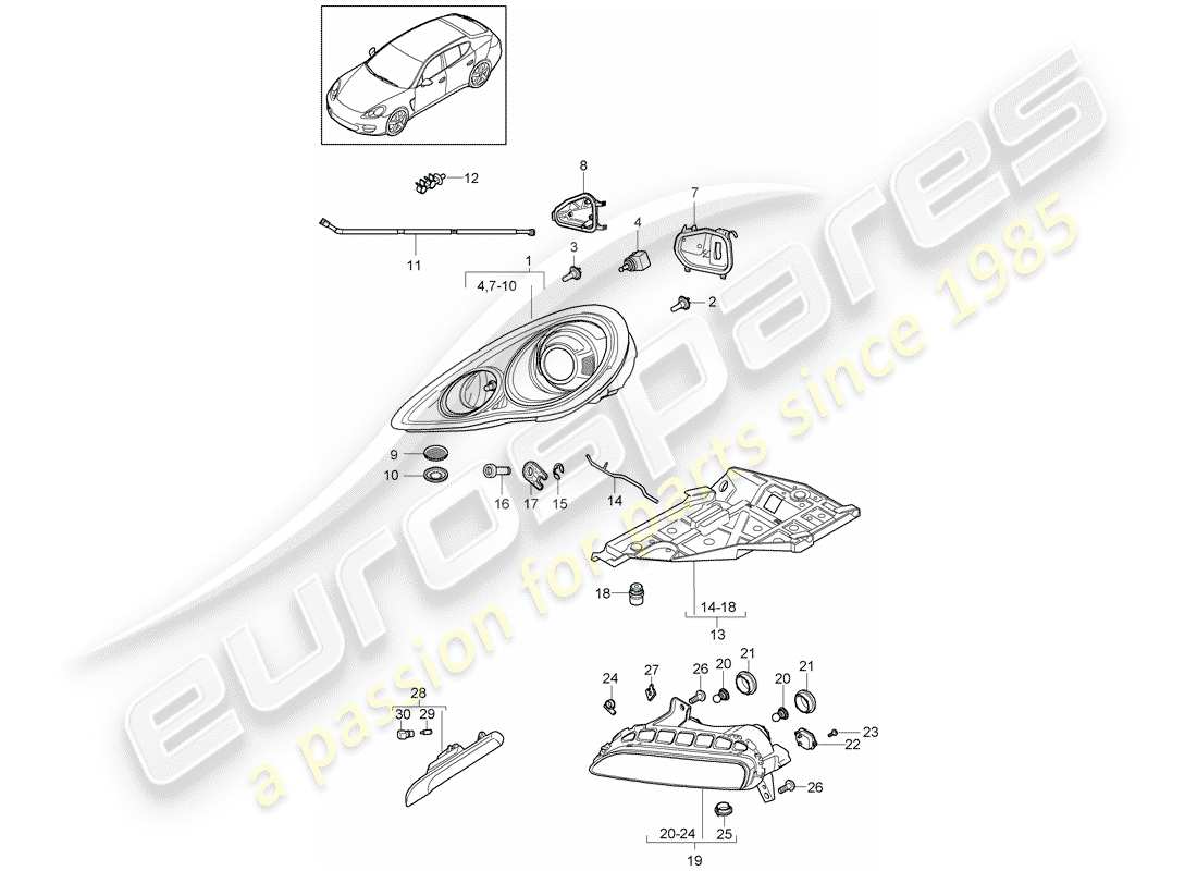 porsche panamera 970 (2012) headlamp part diagram