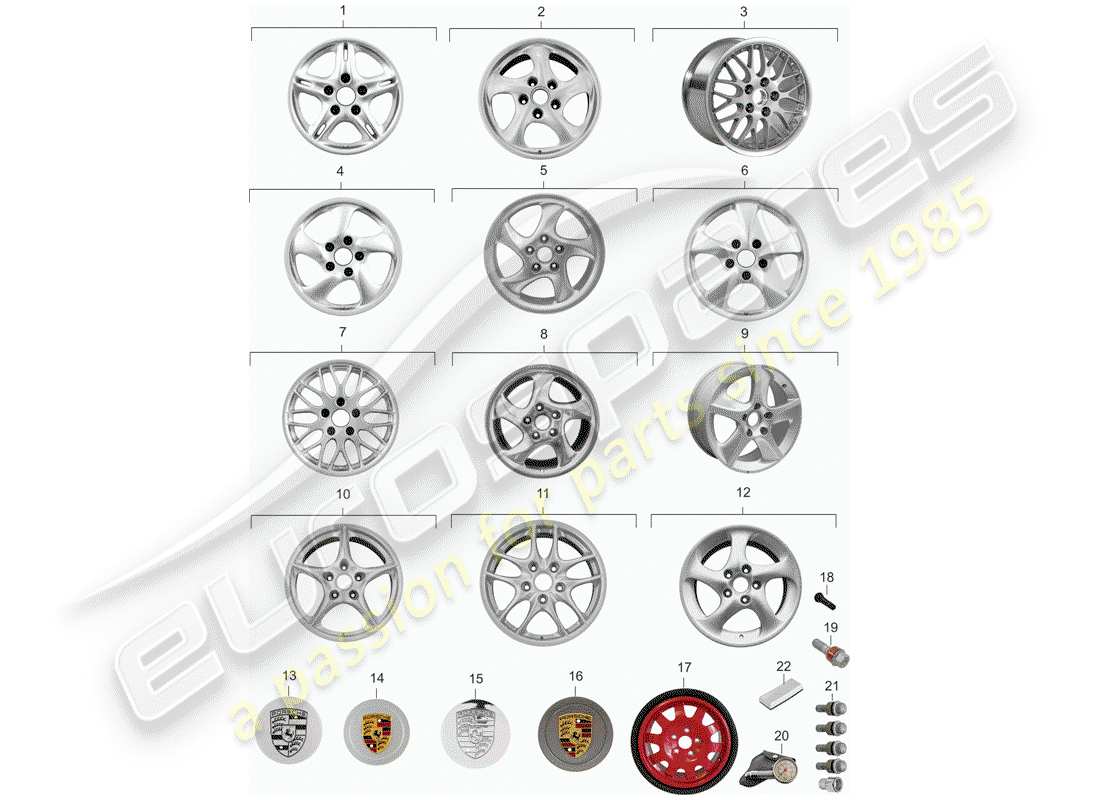 porsche 2001 (986 boxster) alloy wheel parts diagram