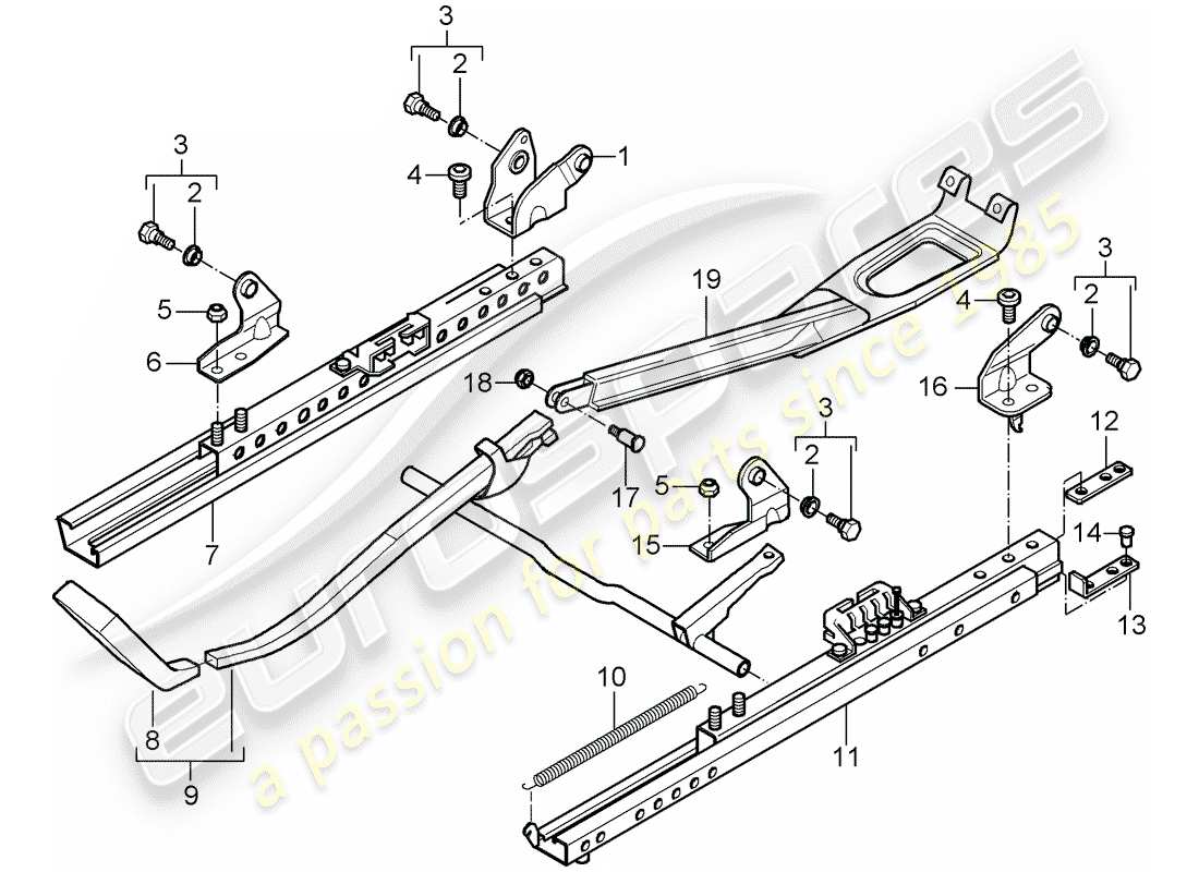 porsche 2001 (986 boxster) seat frame - sports seat parts diagram