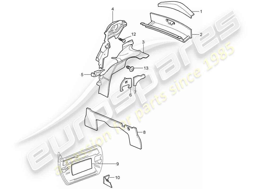 porsche 2001 (986 boxster) body shell - sound absorber parts diagram