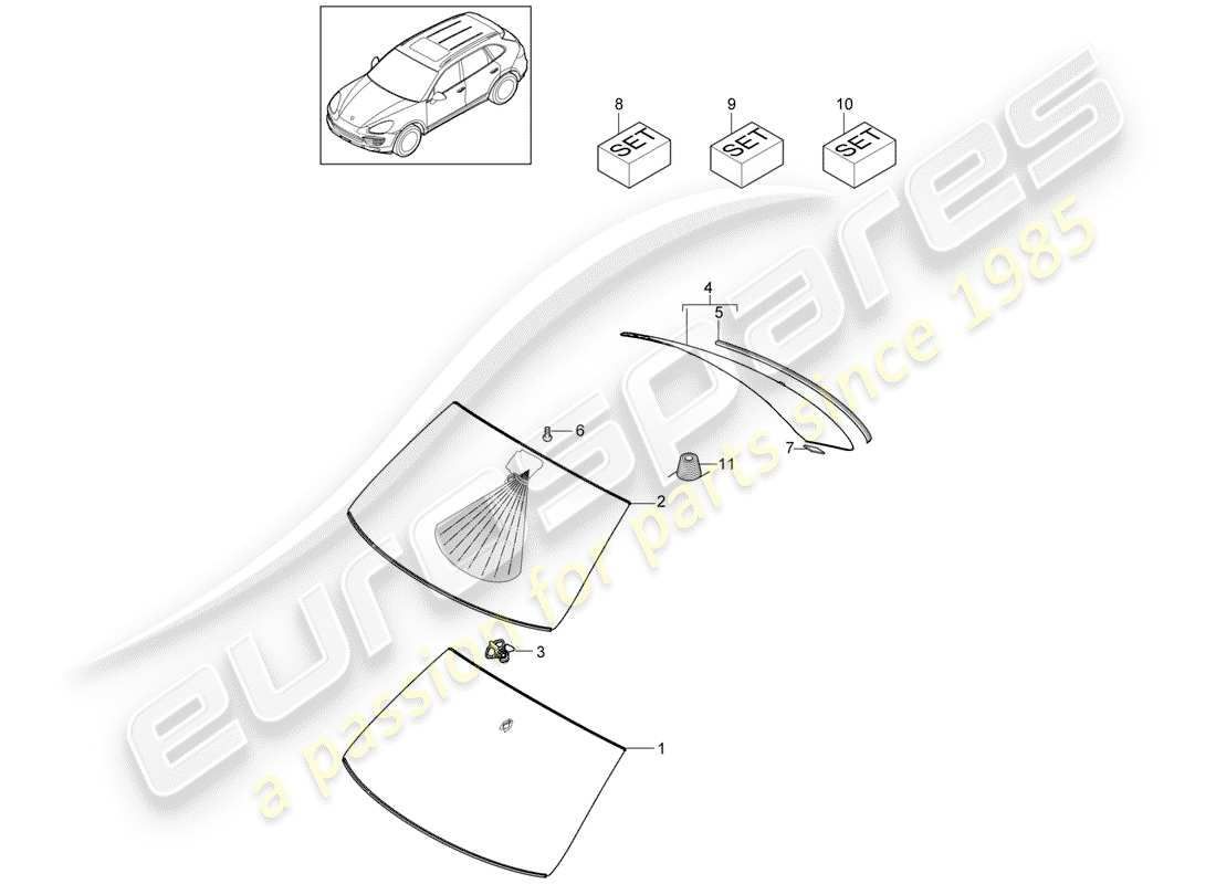porsche 2017 (cayenne e2 92a) window glasses part diagram
