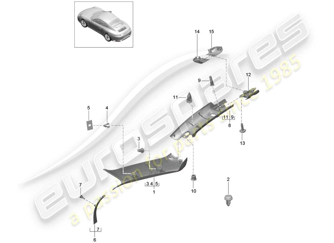 porsche 2017 (991-2) a-pillar part diagram