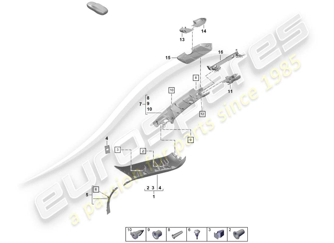 porsche 2020 (718 boxster spyder) a-pillar parts diagram