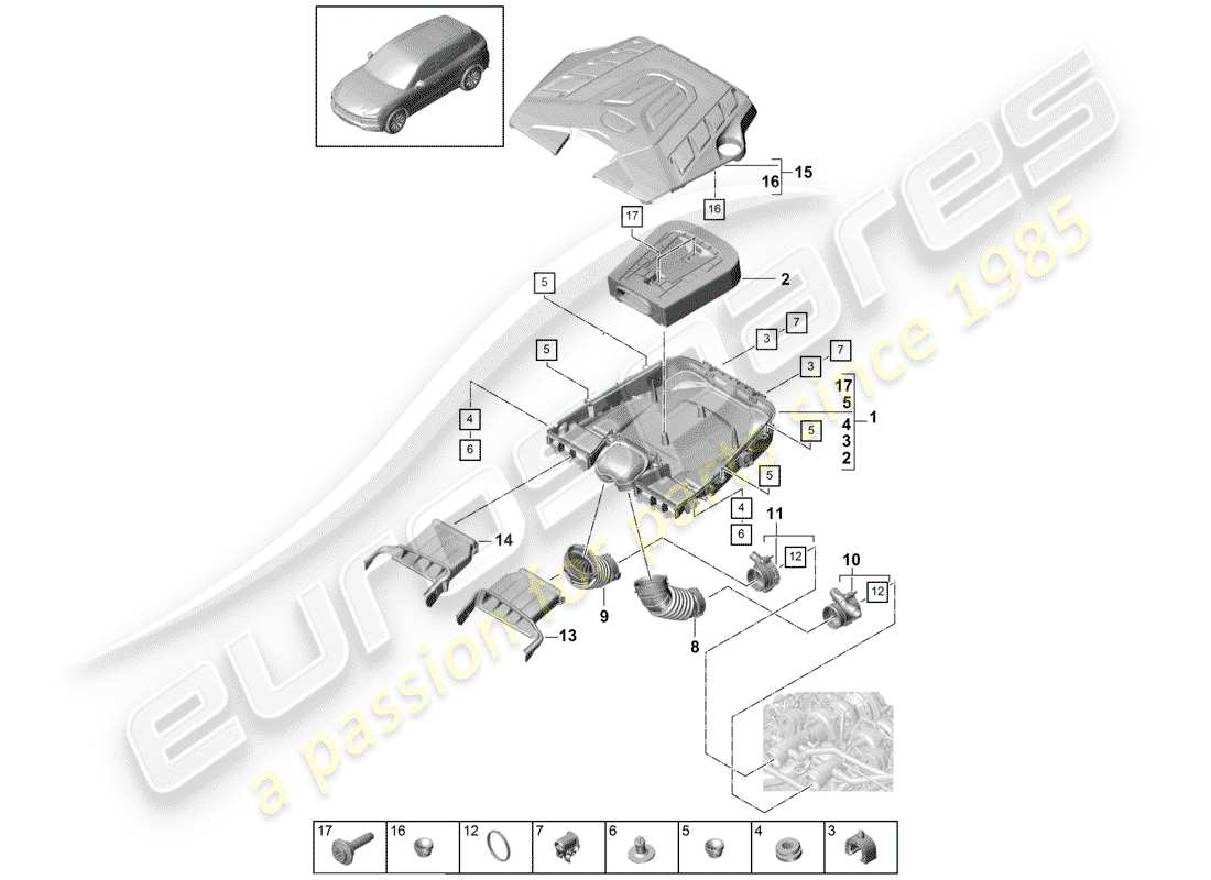 porsche cayenne e3 (2018) air cleaner with connecting part diagram
