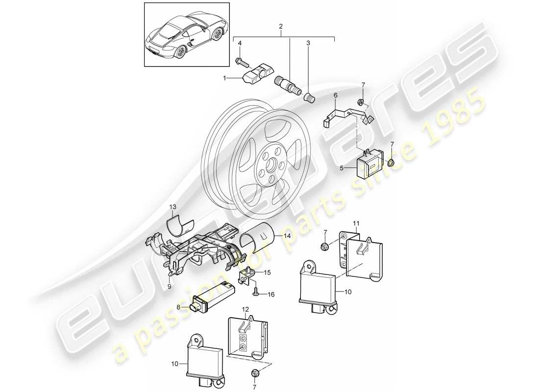 porsche 2009 (987 cayman) tire pressure control system part diagram