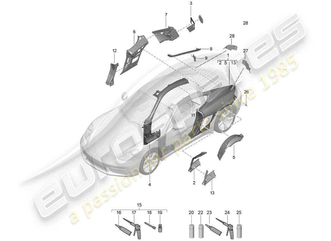 porsche 2017 (718 cayman) side panel part diagram