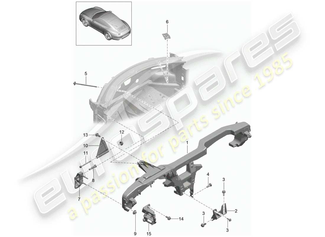 porsche 2012 (991-1) retaining frame part diagram