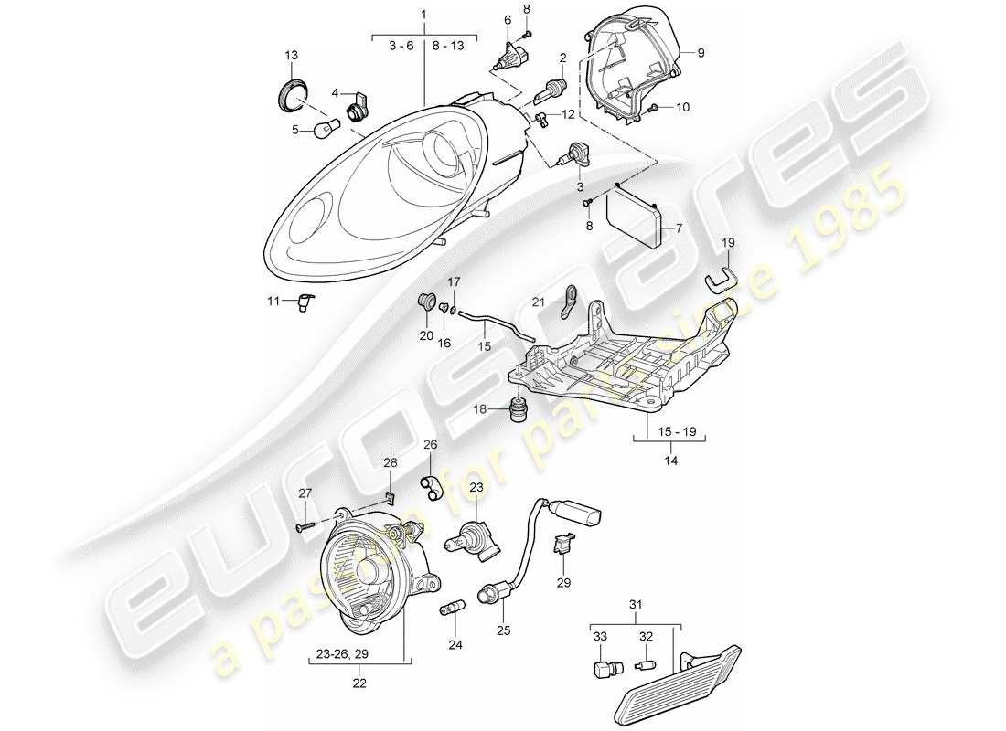 porsche 2007 (987 cayman) headlamp part diagram