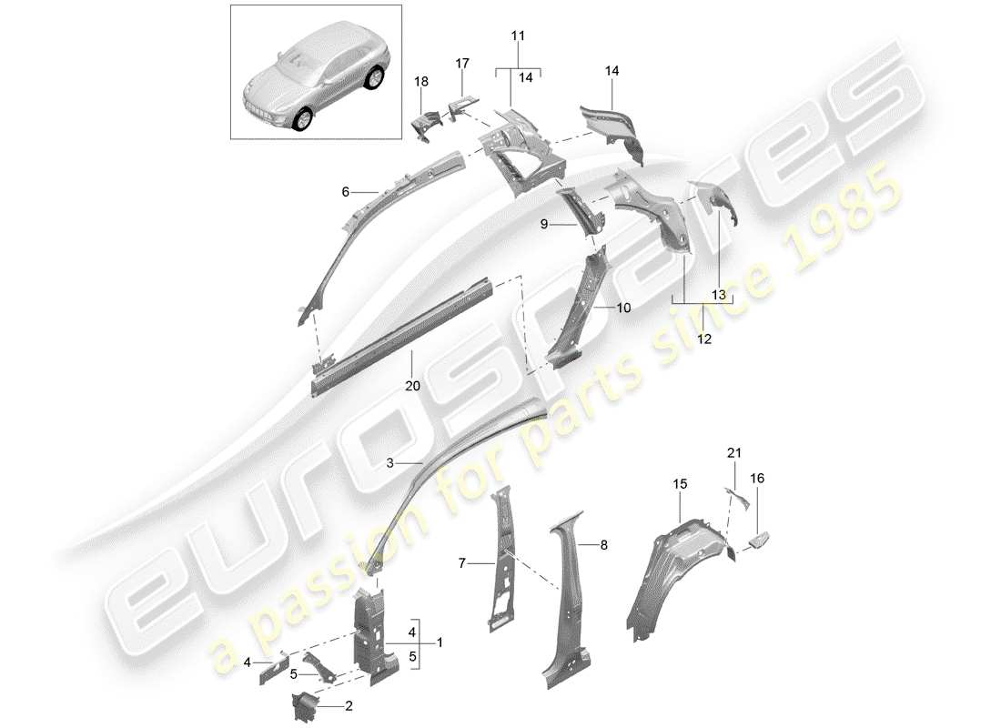 porsche 2017 (macan) side panel part diagram