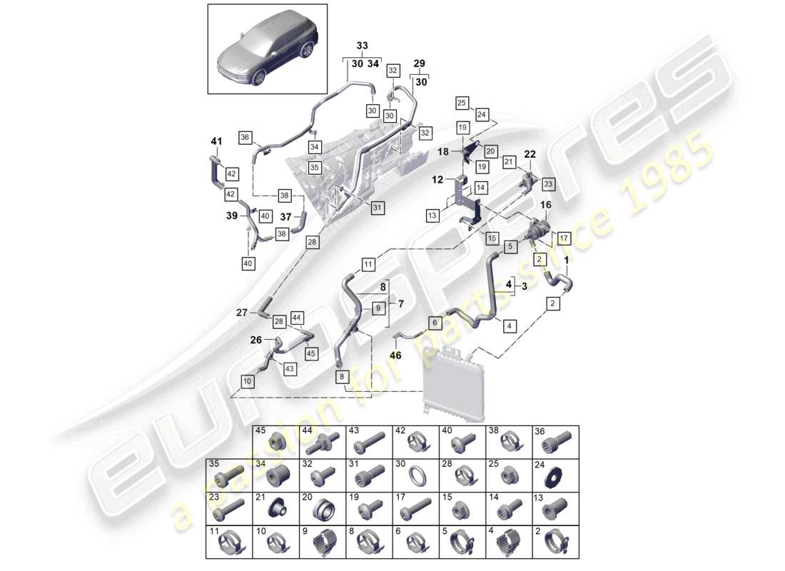 porsche 2020 (cayenne e3 9ya/9yb) coolant cooling system part diagram