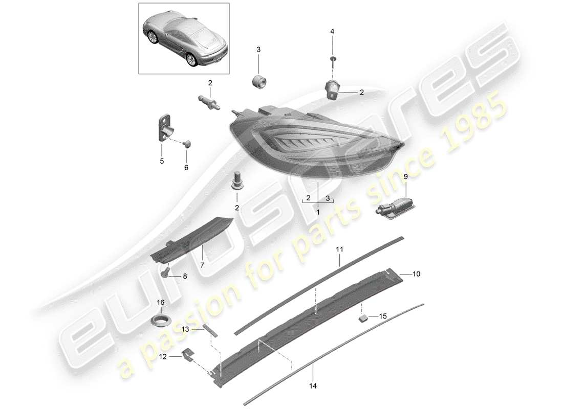 porsche cayman 981 (2014) rear light part diagram