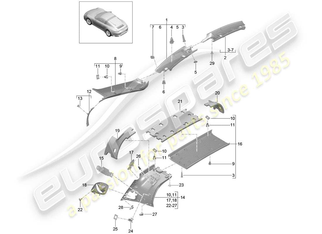 porsche 991 gen. 2 (2017) a-pillar parts diagram