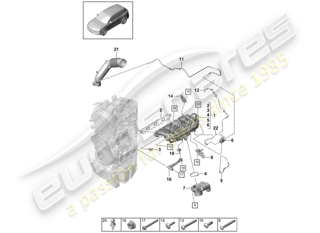 porsche 2018 (cayenne e3 9ya/9yb) intake air distributor part diagram