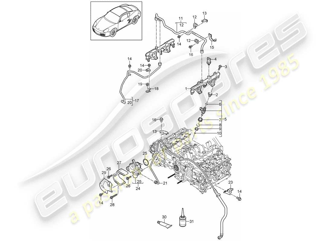 porsche 2009 (987 cayman) fuel collection pipe part diagram