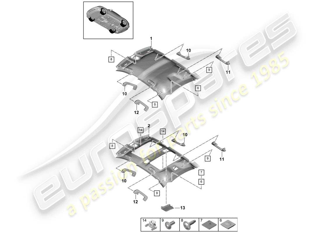 porsche 2017 (panamera 971-1) roof trim panel part diagram