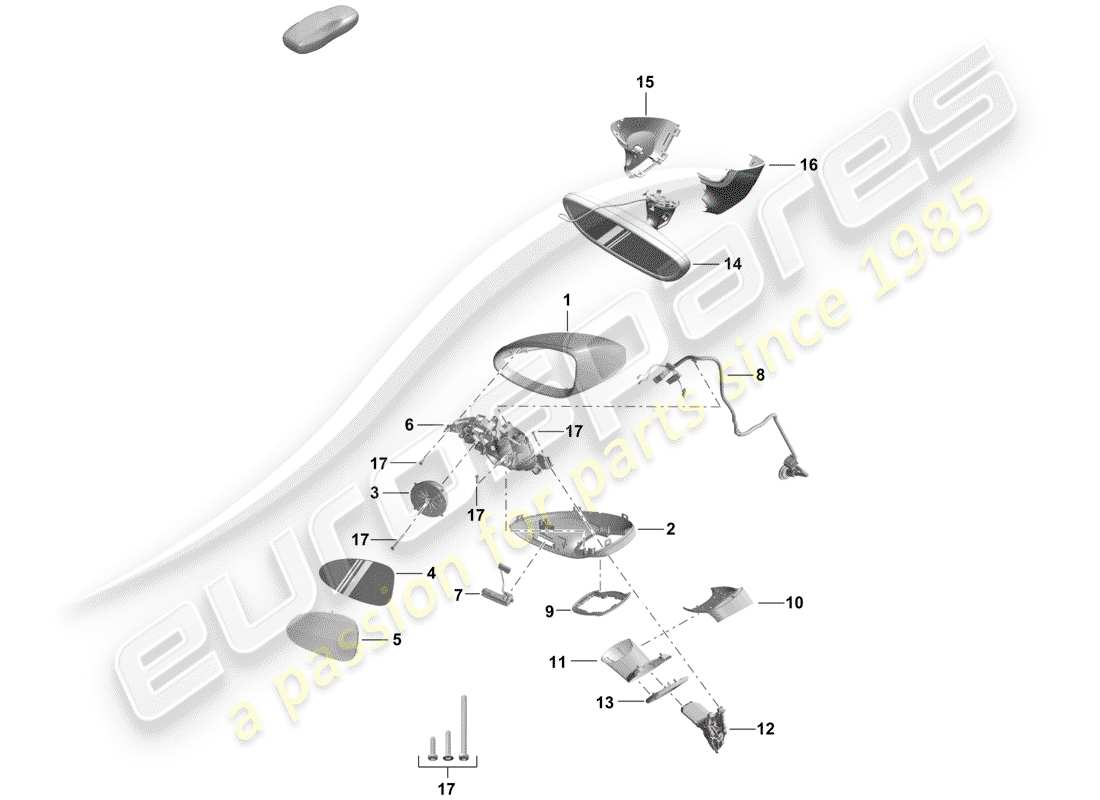 porsche 2020 (718 boxster spyder) rear view mirror parts diagram