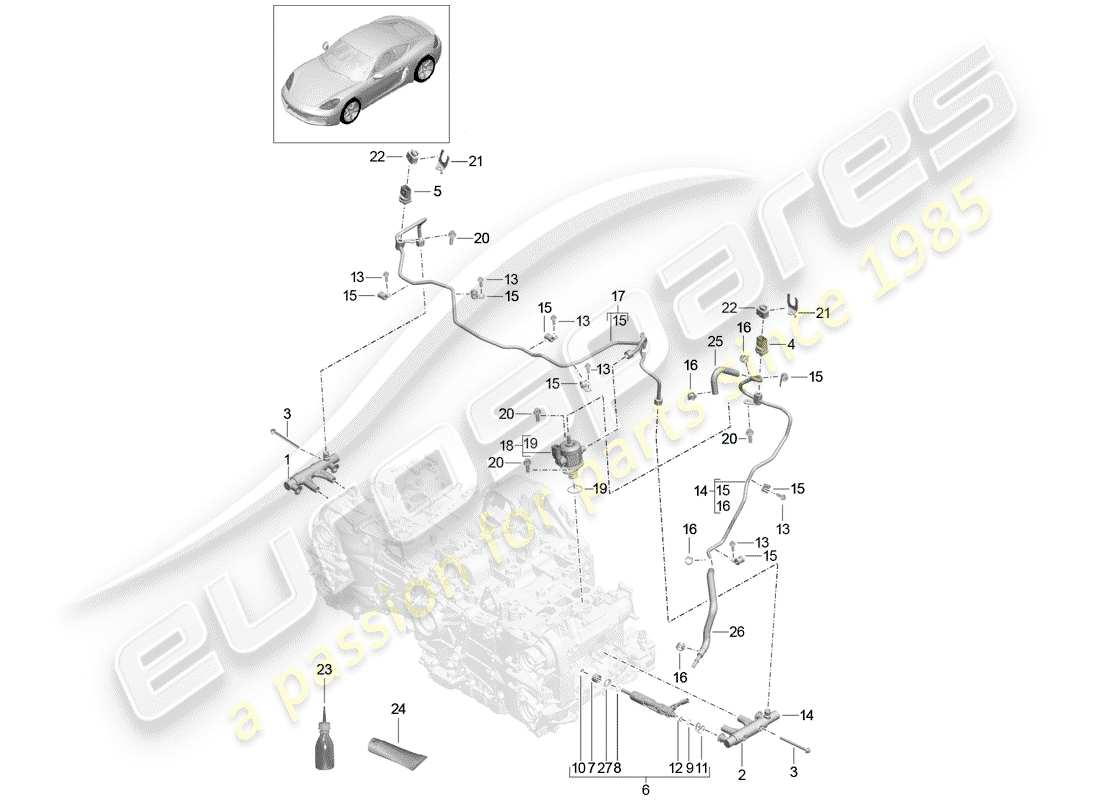 porsche 2017 (718 cayman) fuel collection pipe part diagram