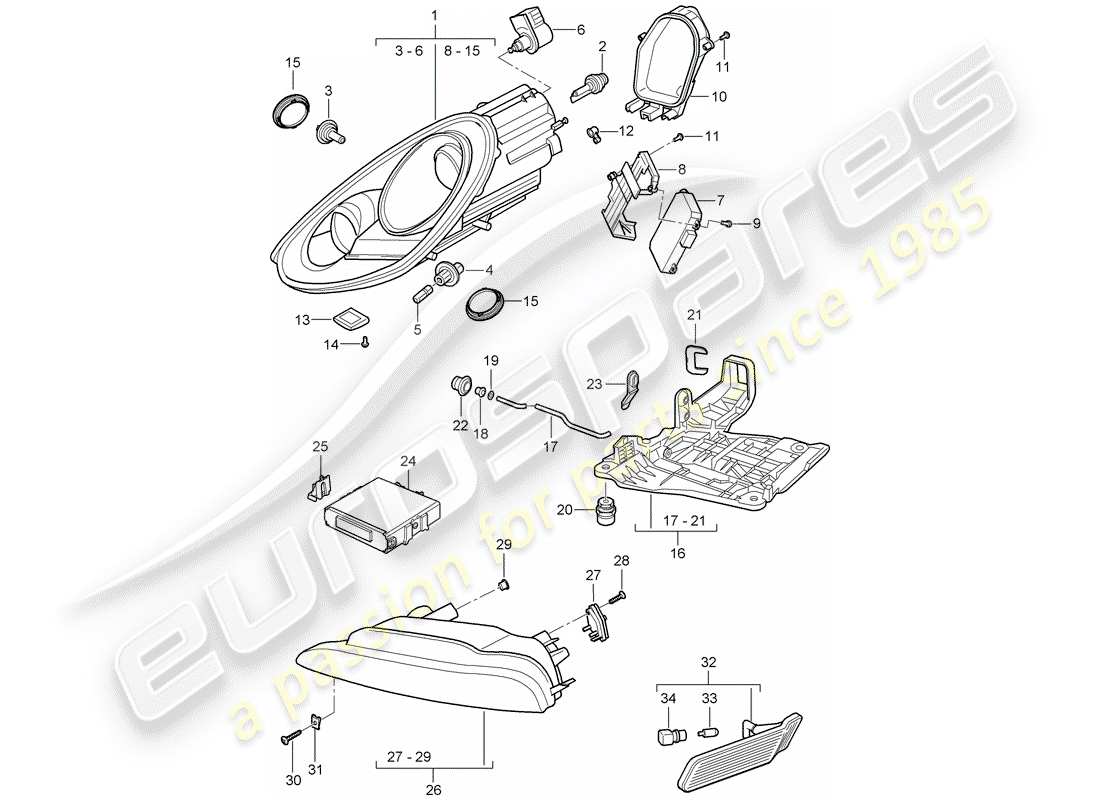 porsche 2011 (987 boxster) headlamp part diagram