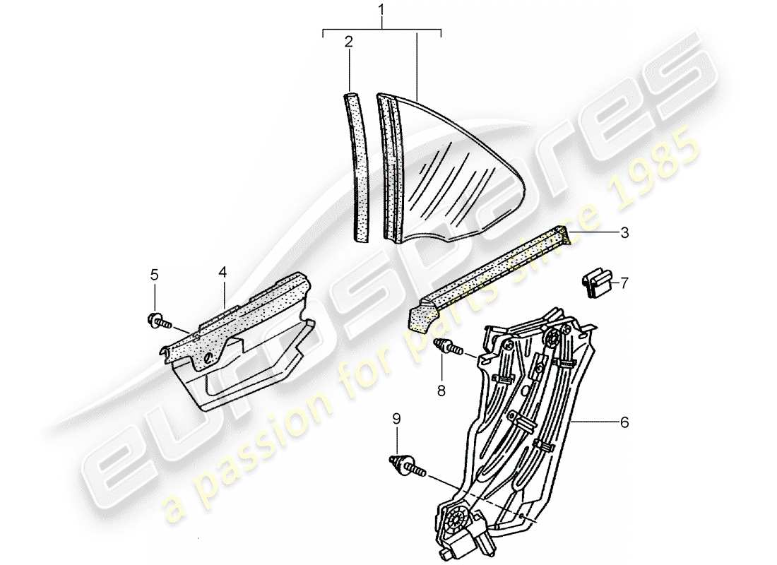 porsche 2002 (996 turbo / gt2) side window part diagram