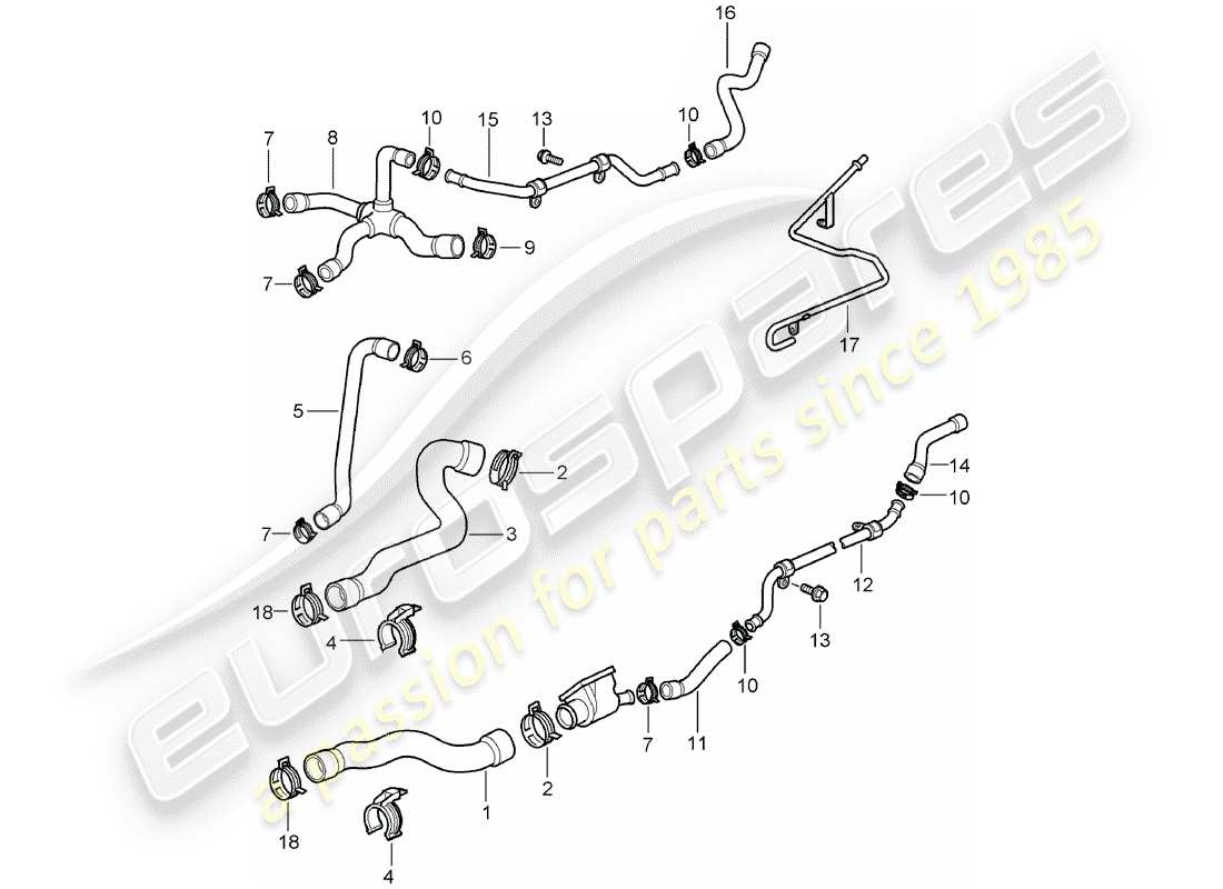 porsche 2000 (986 boxster) water cooling part diagram