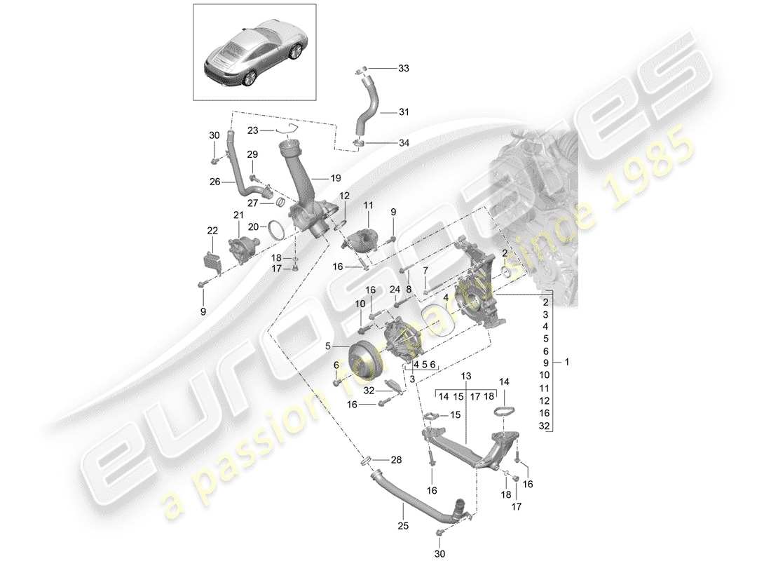 porsche 2014 (991-1) water pump part diagram