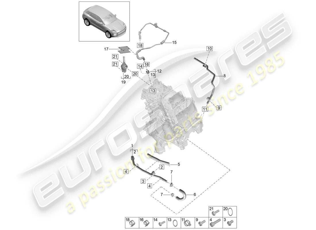 porsche 2019 (macan) water cooling part diagram