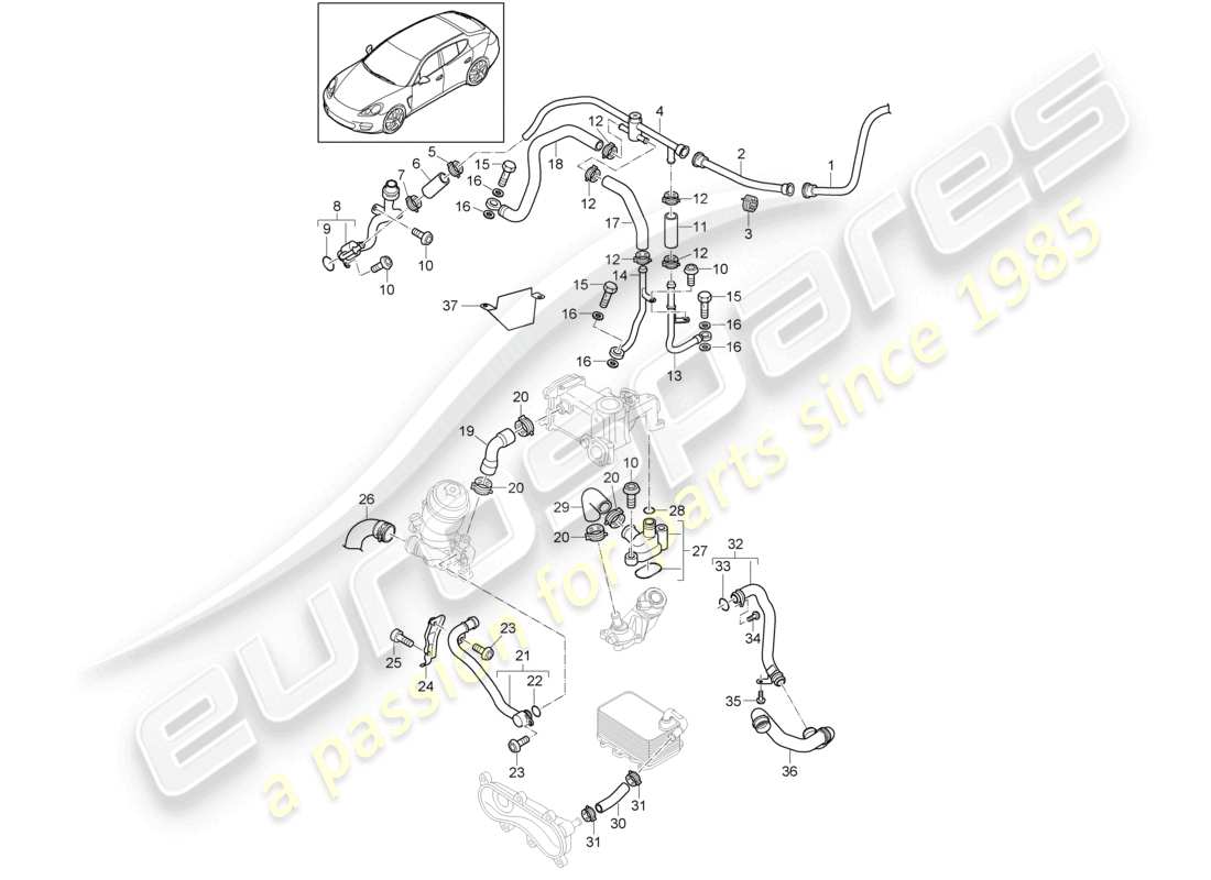 porsche 2010 (cayenne e1 9pa) coolant cooling system parts diagram
