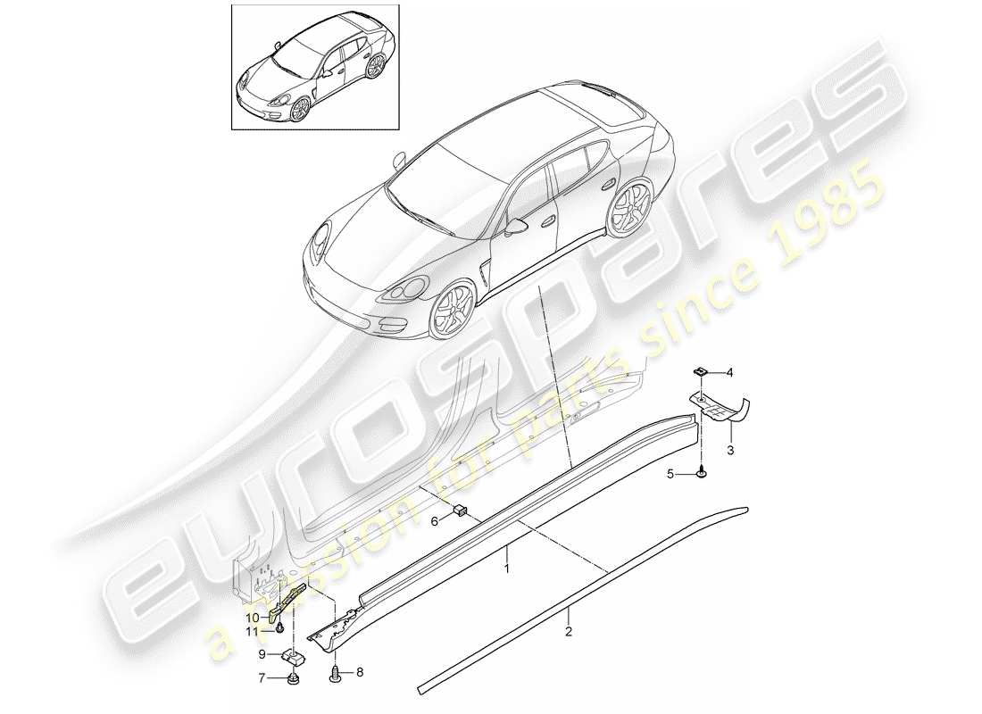 porsche 2011 (panamera 970) side member trim part diagram