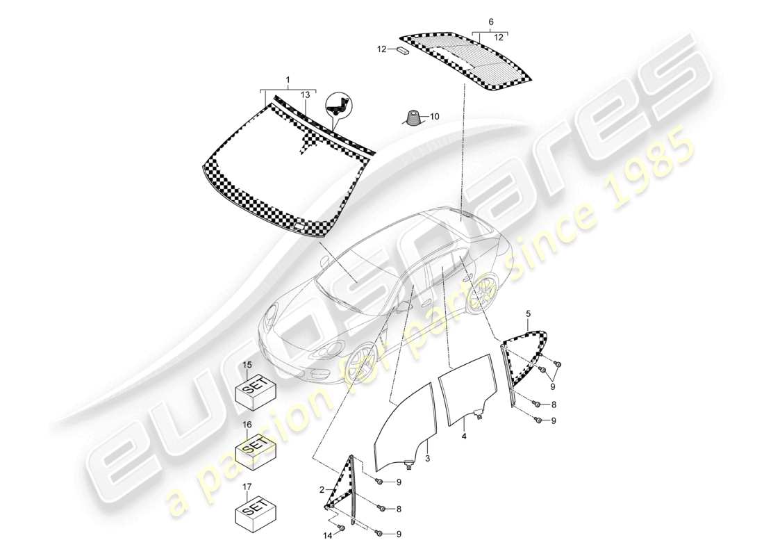 porsche 2012 (panamera 970) windscreen rear window side window d >>- mj 2013 part diagram