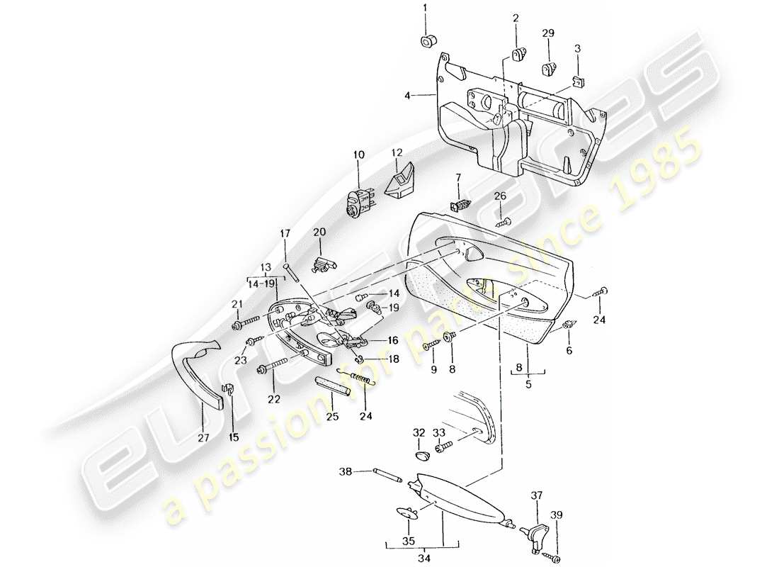 porsche 2001 (996 turbo / gt2) door panel - accessories part diagram
