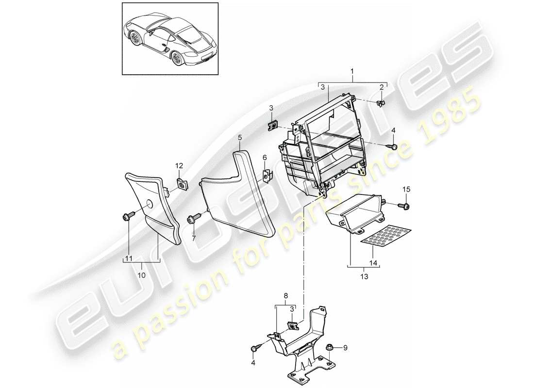 porsche 2012 (987 cayman) center console part diagram