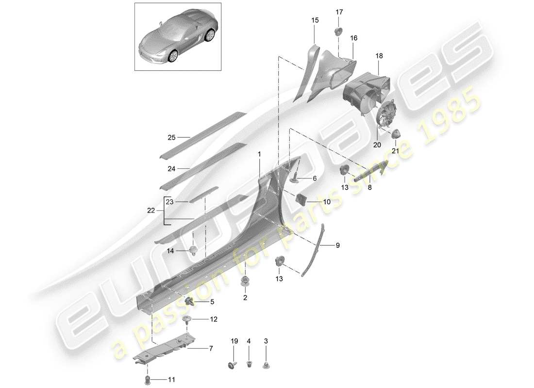 porsche 2016 (981 boxster spyder) side member trim part diagram