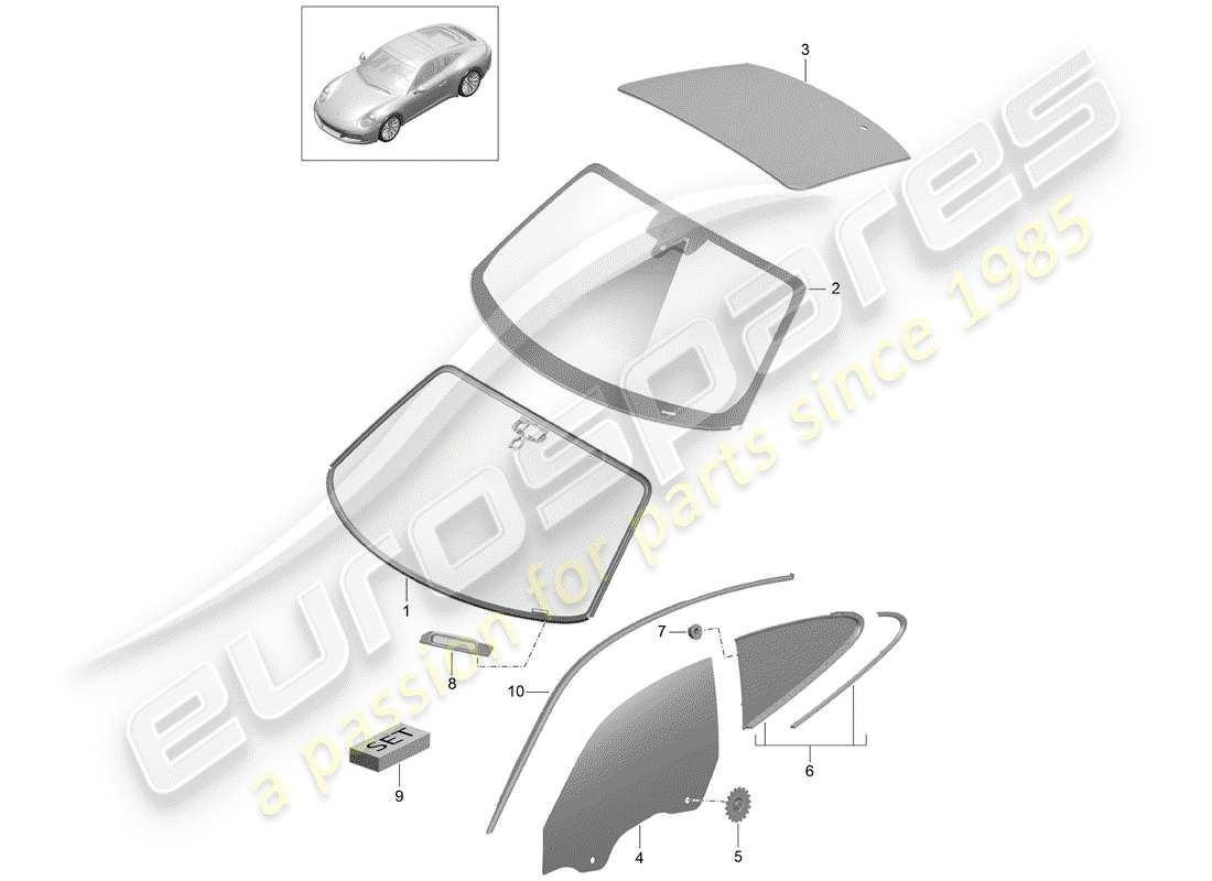 porsche 2017 (991-2) windshield glass part diagram