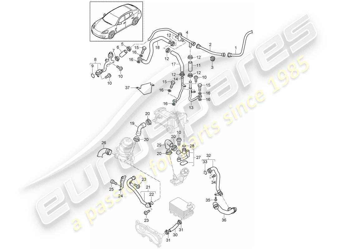 porsche 2010 (panamera 970) water cooling part diagram