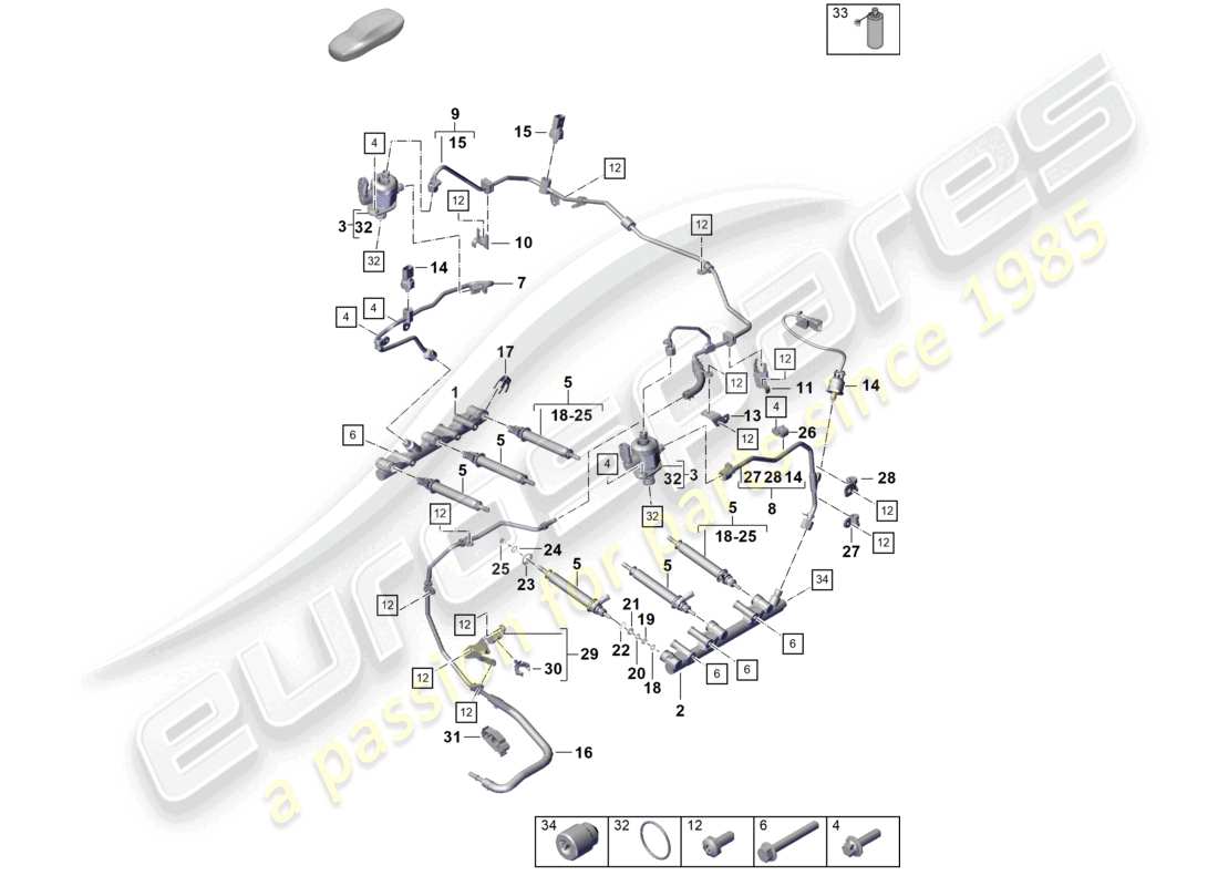 porsche 2020 (718 cayman) injection system high pressure pump high-pressure injector part diagram