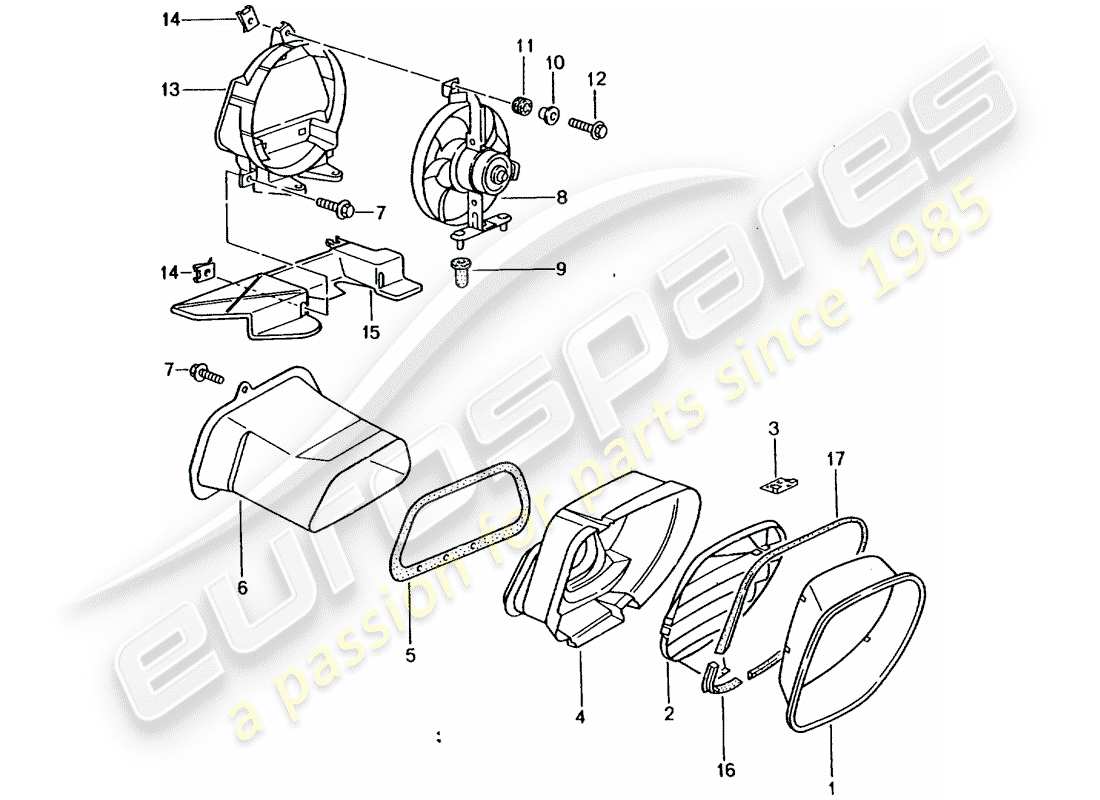 porsche 2000 (986 boxster) engine compartment cooling part diagram