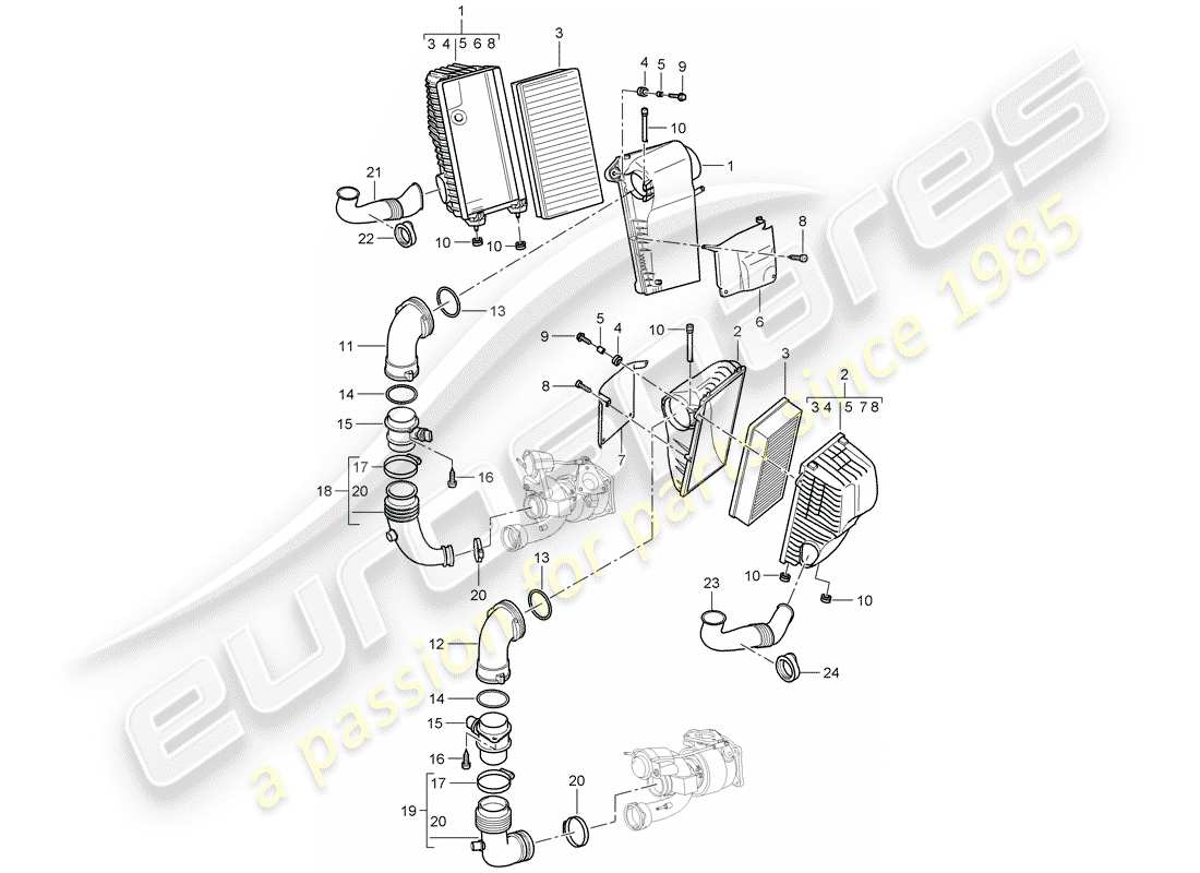 porsche 2007 (cayenne e1 9pa) air cleaner system part diagram