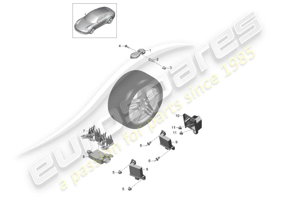 porsche 991 (2013) tire pressure control system part diagram