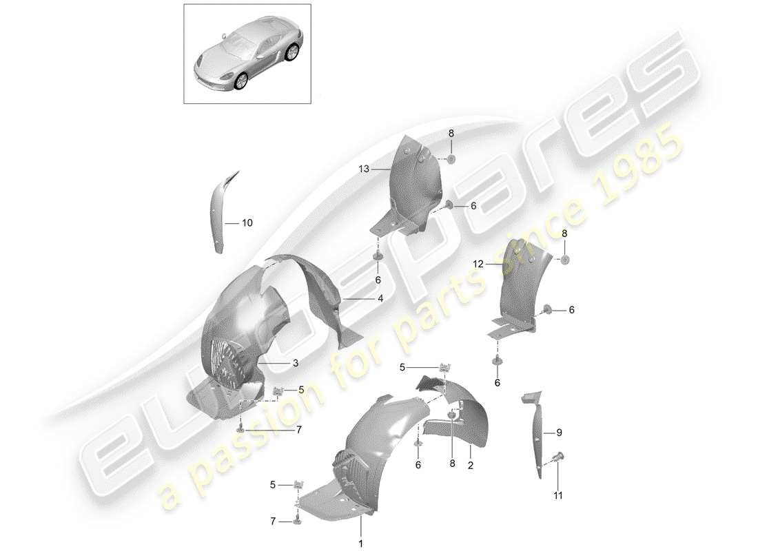 porsche 718 cayman (2018) trims part diagram