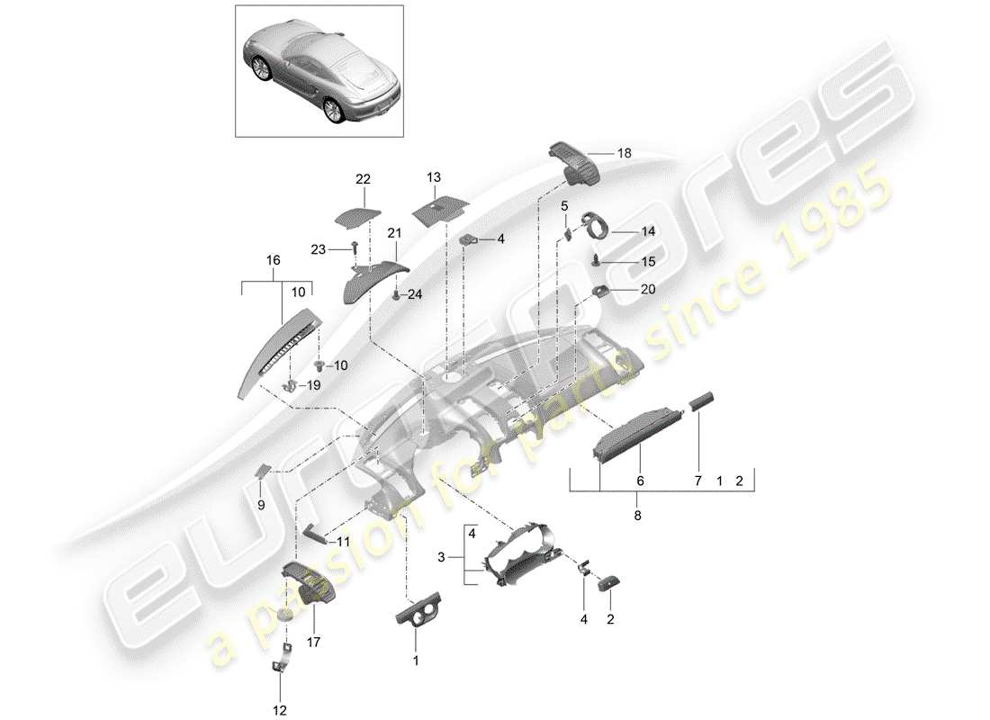 porsche cayman 981 (2014) accessories part diagram