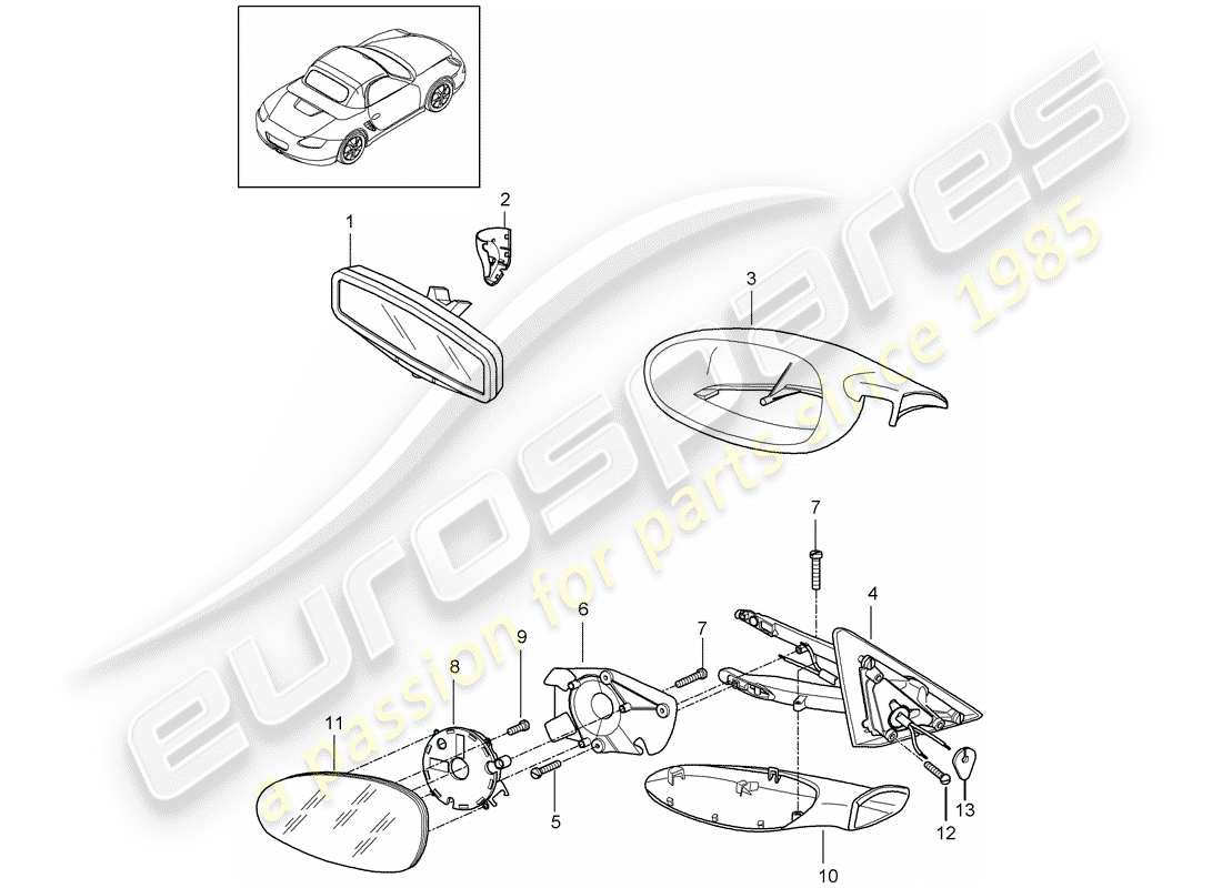 porsche 2012 (987 boxster) rear view mirror inner part diagram