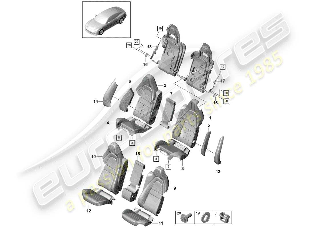 porsche 2017 (panamera 971-1) seat part diagram