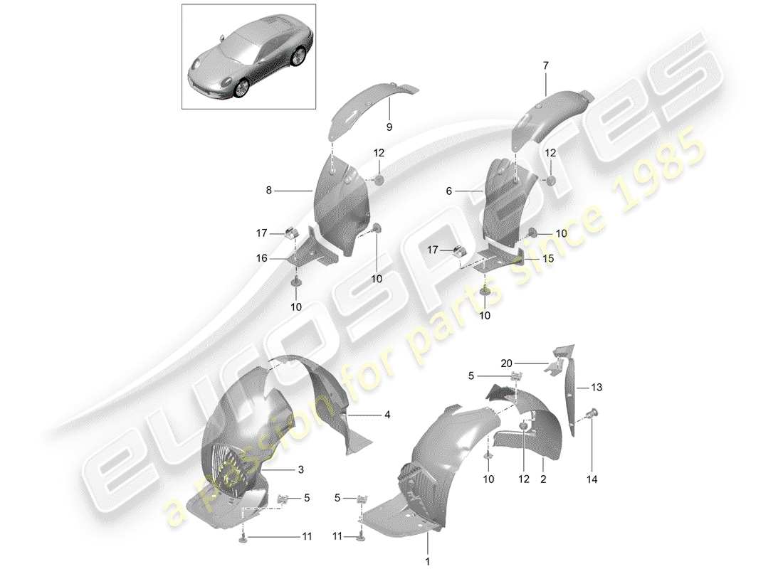 porsche 2015 (991-1) wheelhouse protector part diagram